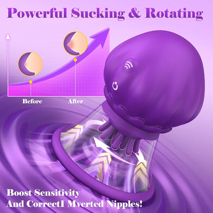 Silicone Jellyfish Vibrator with 10 Suction Modes and Rotating Clitoral Stimulator