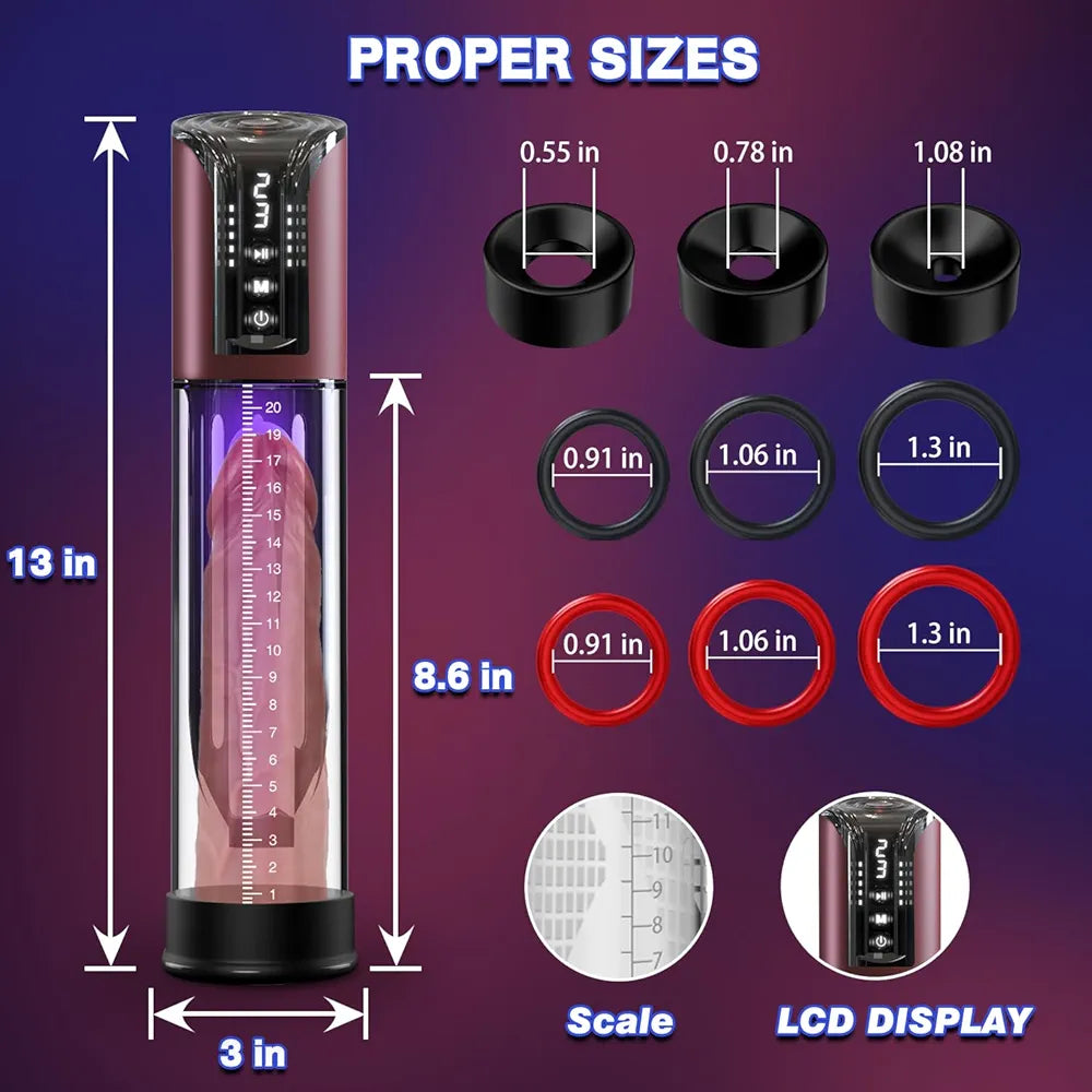 Automatic Electric Penis Vacuum Pump with 4 Suction Intensities and 6 Silicone Rings for Men