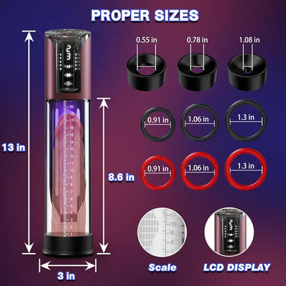 Automatic Electric Penis Vacuum Pump with 4 Suction Intensities and 6 Silicone Rings for Men