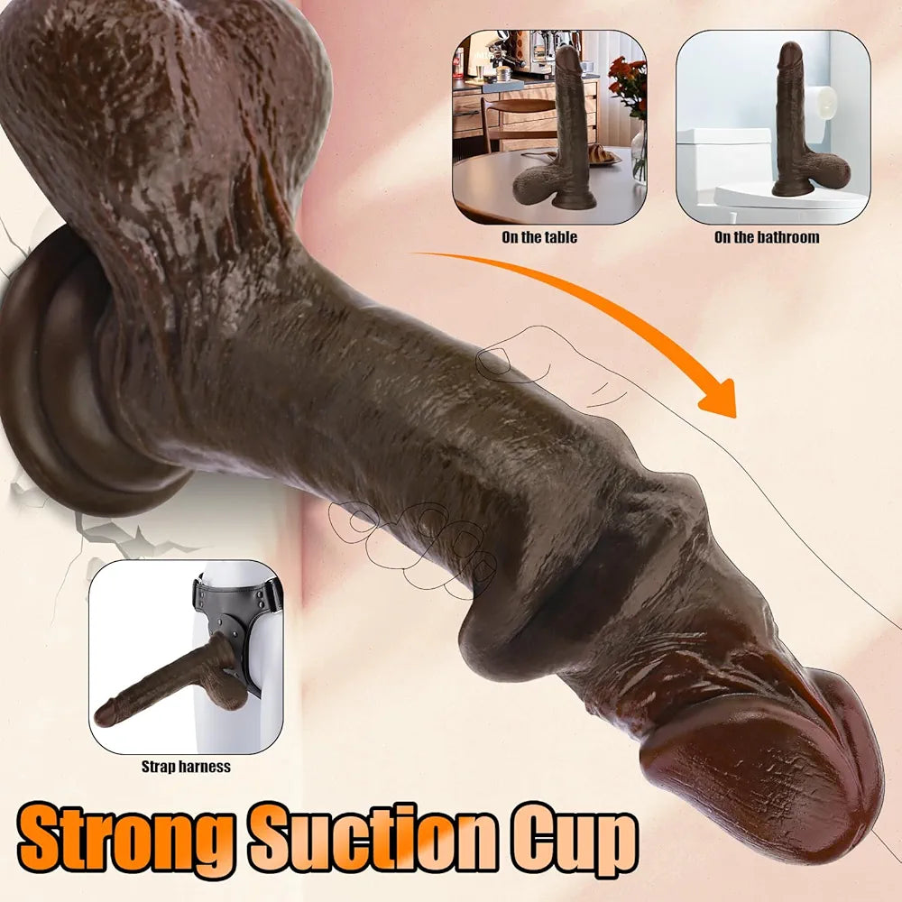 9.05" Realistic Liquid Silicone Dildo with Suction Cup and Swinging Balls