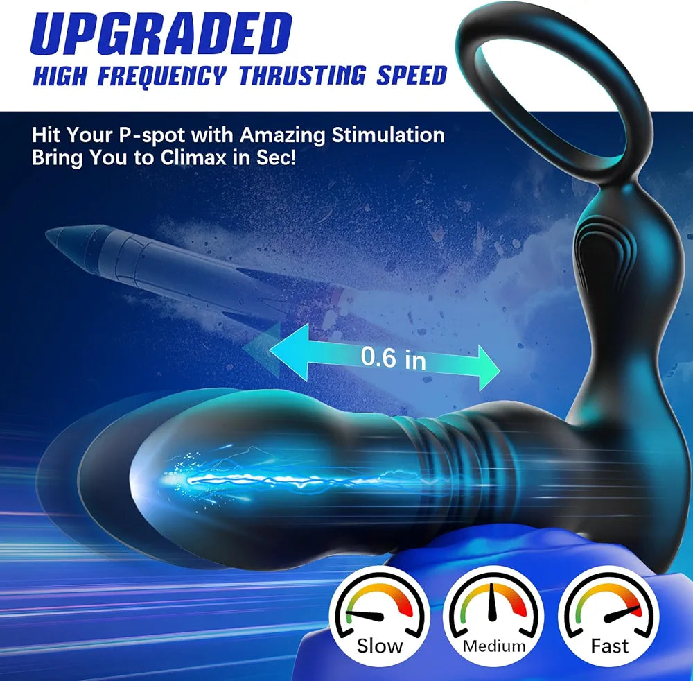 Advanced Remote-Controlled Prostate Massager with Thrusting Vibration and Cock Ring