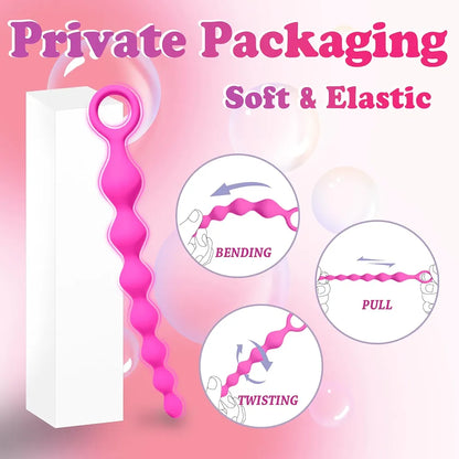 Silicone 7-Bead Anal Stimulator with Pull Ring - Beginner-Friendly Prostate and G-Spot Massager