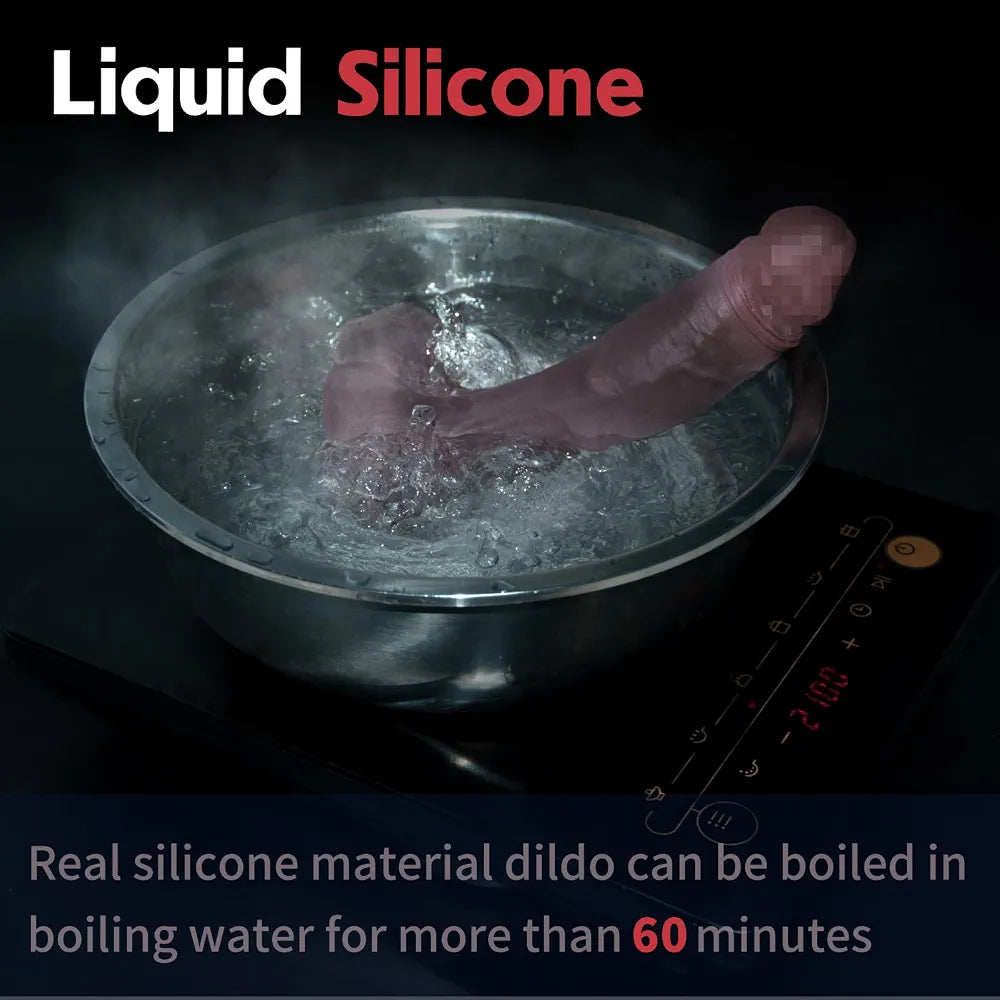 9-Inch Realistic Black Liquid Silicone Dildo with Strong Suction Cup for Hands-Free Pleasure