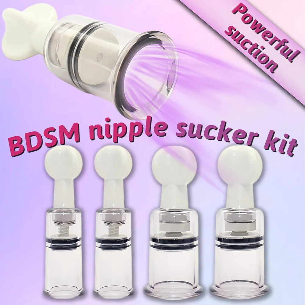 4-Piece Adjustable Clitoral and Nipple Suction Stimulator Set for Sensory Pleasure