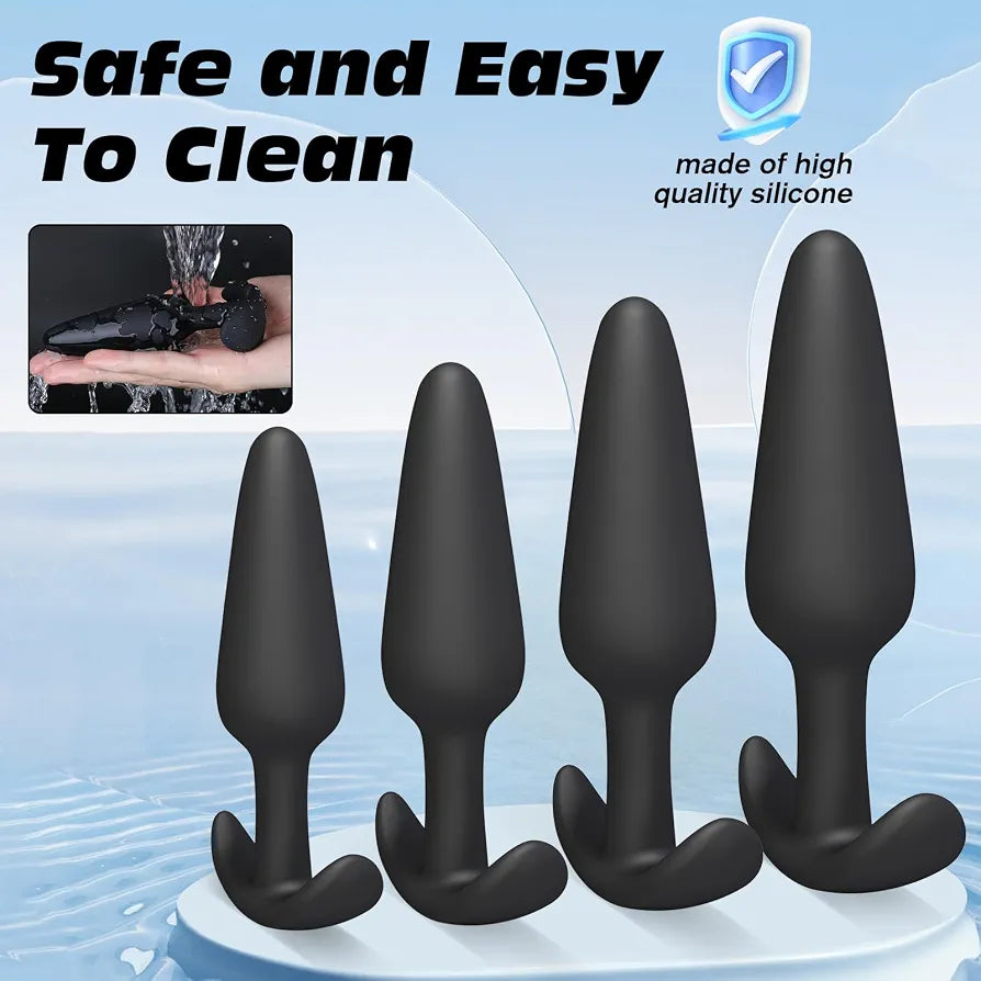 4-Piece Silicone Anal Training Plug Set: Progressive Beginner to Advanced Kit with Flared Base