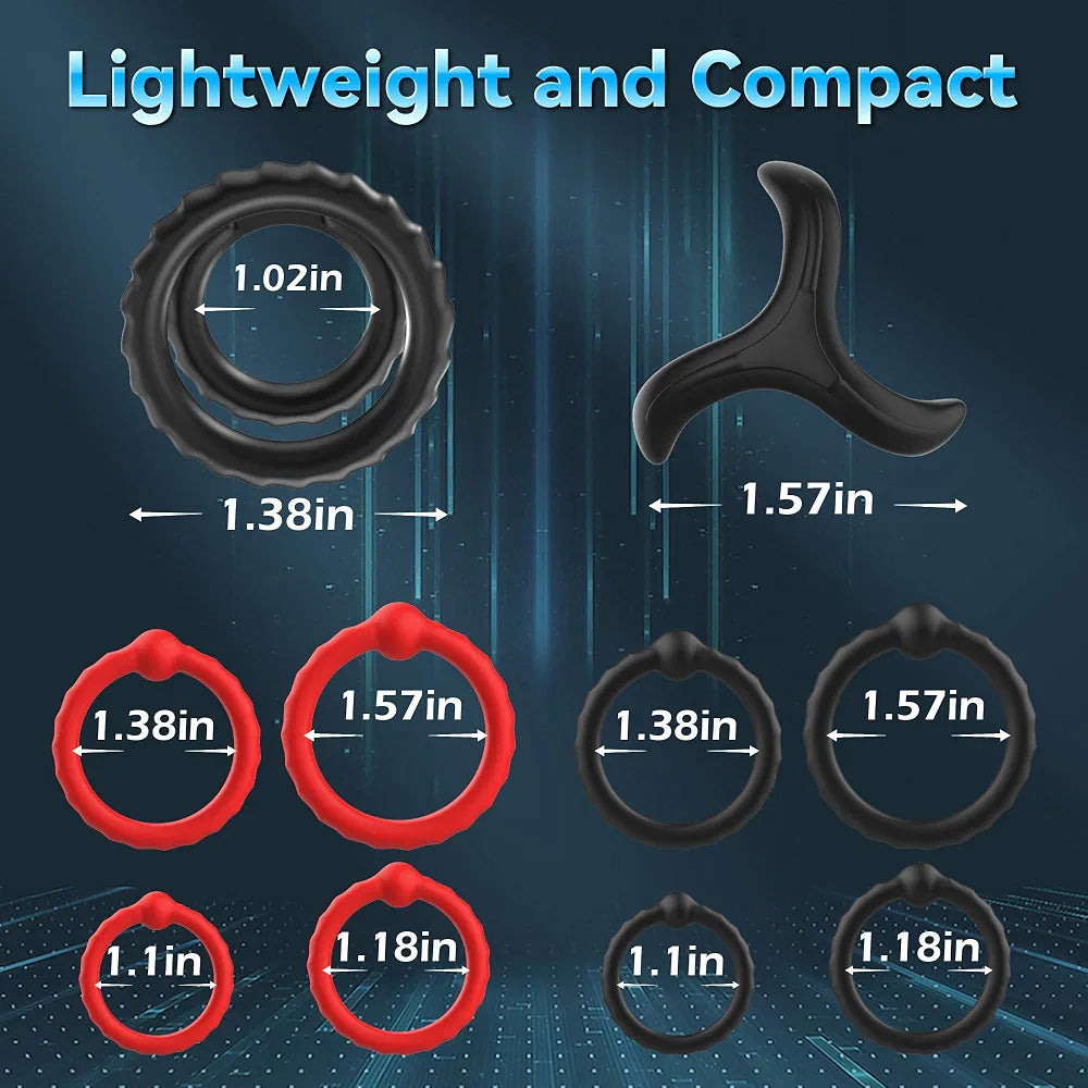 10-Piece Stretchy Silicone Cock Ring and Penis Sleeve Set for Enhanced Performance