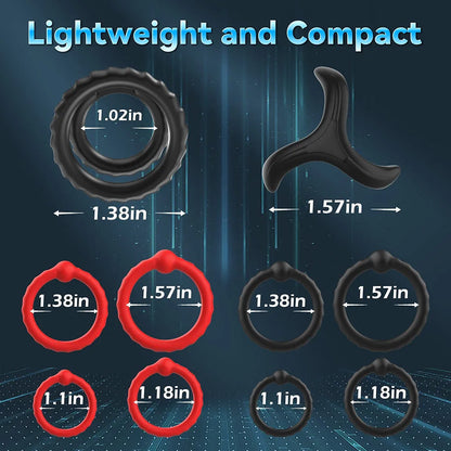 10-Piece Stretchy Silicone Cock Ring and Penis Sleeve Set for Enhanced Performance