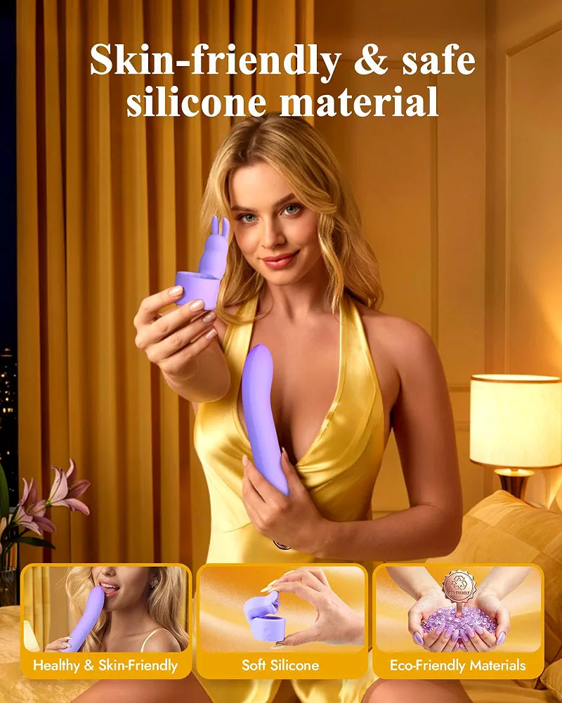Rabbit G-Spot Dildo Vibrator with 10 Vibration, 3 Licking, and 3 Tapping Modes for Clitoral and Nipple Stimulation