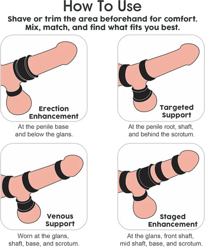 6-Piece Adjustable Silicone Penis Ring and Ball Stretcher Set for Enhanced Performance