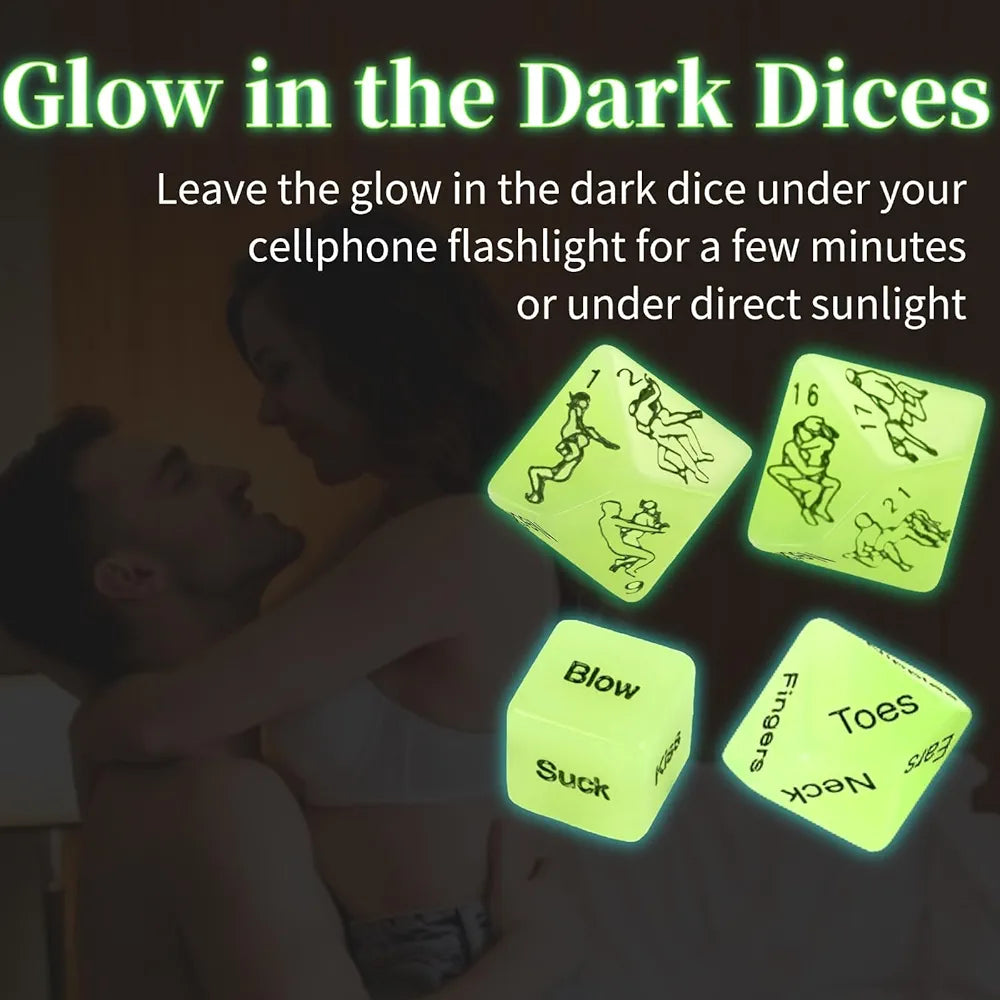 Glow-in-the-Dark Adult Position Dice Set for Couples - Romantic Date Night Game