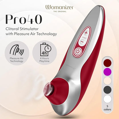Womanizer Pro40 Clitoral Suction Stimulator with 6 Intensity Levels - Red