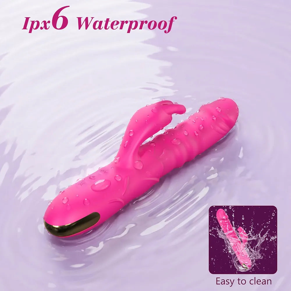 Premium Rechargeable Thrusting Rabbit Vibrator with 10 Vibration Patterns and 3 Thrusting Modes, Waterproof Silicone G-Spot and Clitoral Stimulator
