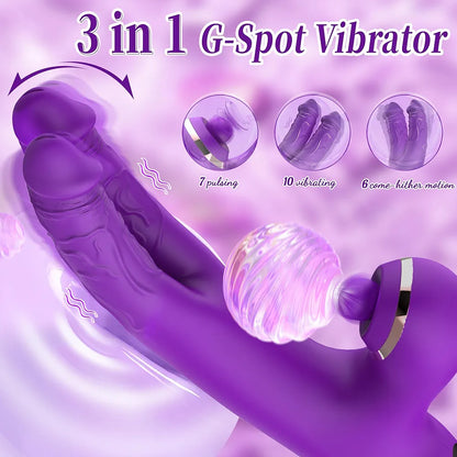 Premium 3-in-1 Dual Rabbit Dildo with Multi-Mode Stimulation for G-Spot and Clitoral Pleasure