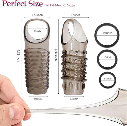 5-Piece Silicone Penis Sleeve and Cock Ring Set for Enhanced Performance and Girth