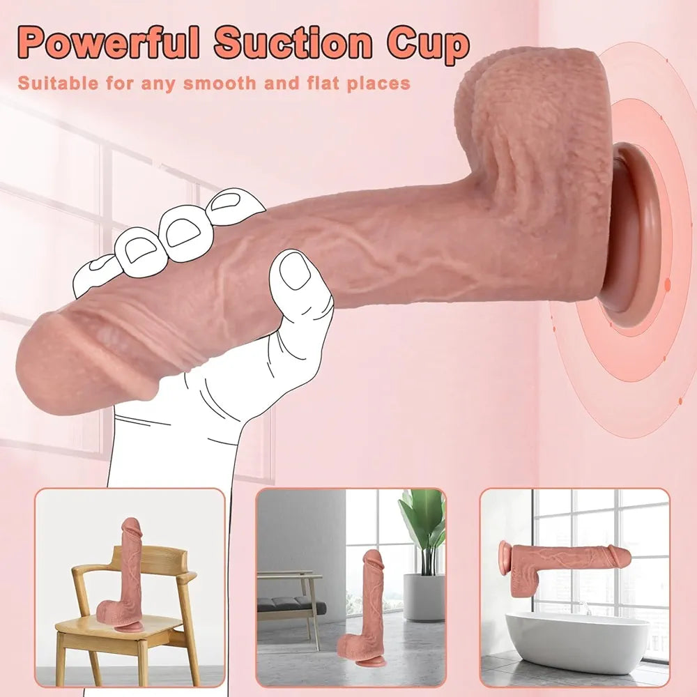 8.9-Inch Realistic Thrusting and Vibrating G-Spot Dildo with Remote Control, Suction Cup Base, and Multiple Stimulation Modes for Women and Couples