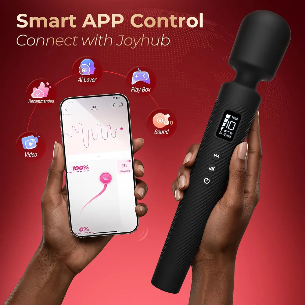 MOOLIGIRL Rechargeable App-Controlled Wand Massager with 3 Silicone Attachments