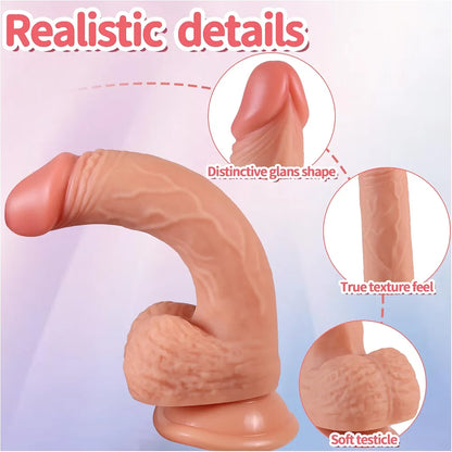 6.3-Inch Realistic Slim Silicone Dildo for Beginners with Strong Suction Cup