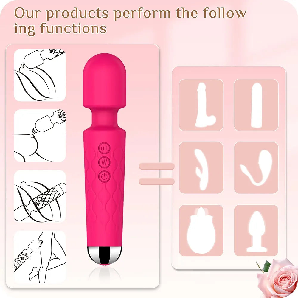 Premium 8-Speed Waterproof Wand Massager with 20 Vibration Patterns for Targeted Stimulation