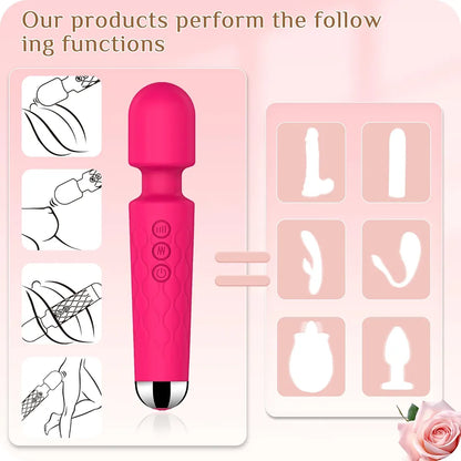 Premium 8-Speed Waterproof Wand Massager with 20 Vibration Patterns for Targeted Stimulation