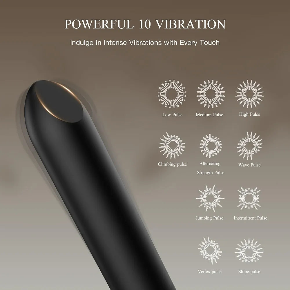 Rechargeable Angled Tip Bullet Vibrator with 10 Modes for Targeted Clitoral and G-Spot Stimulation