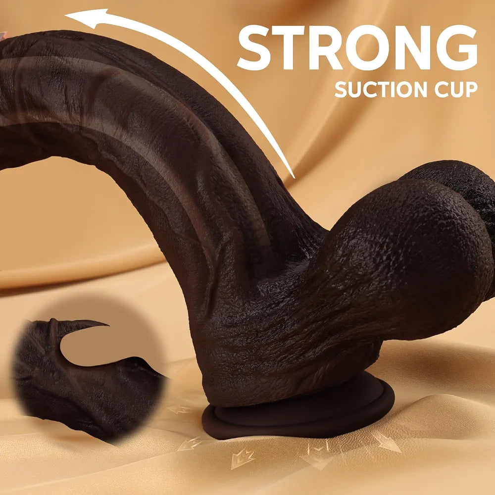 7-Inch Realistic Black Silicone Dildo with Suction Cup and Swinging Balls - XXL Uncut BBC Sex Toy