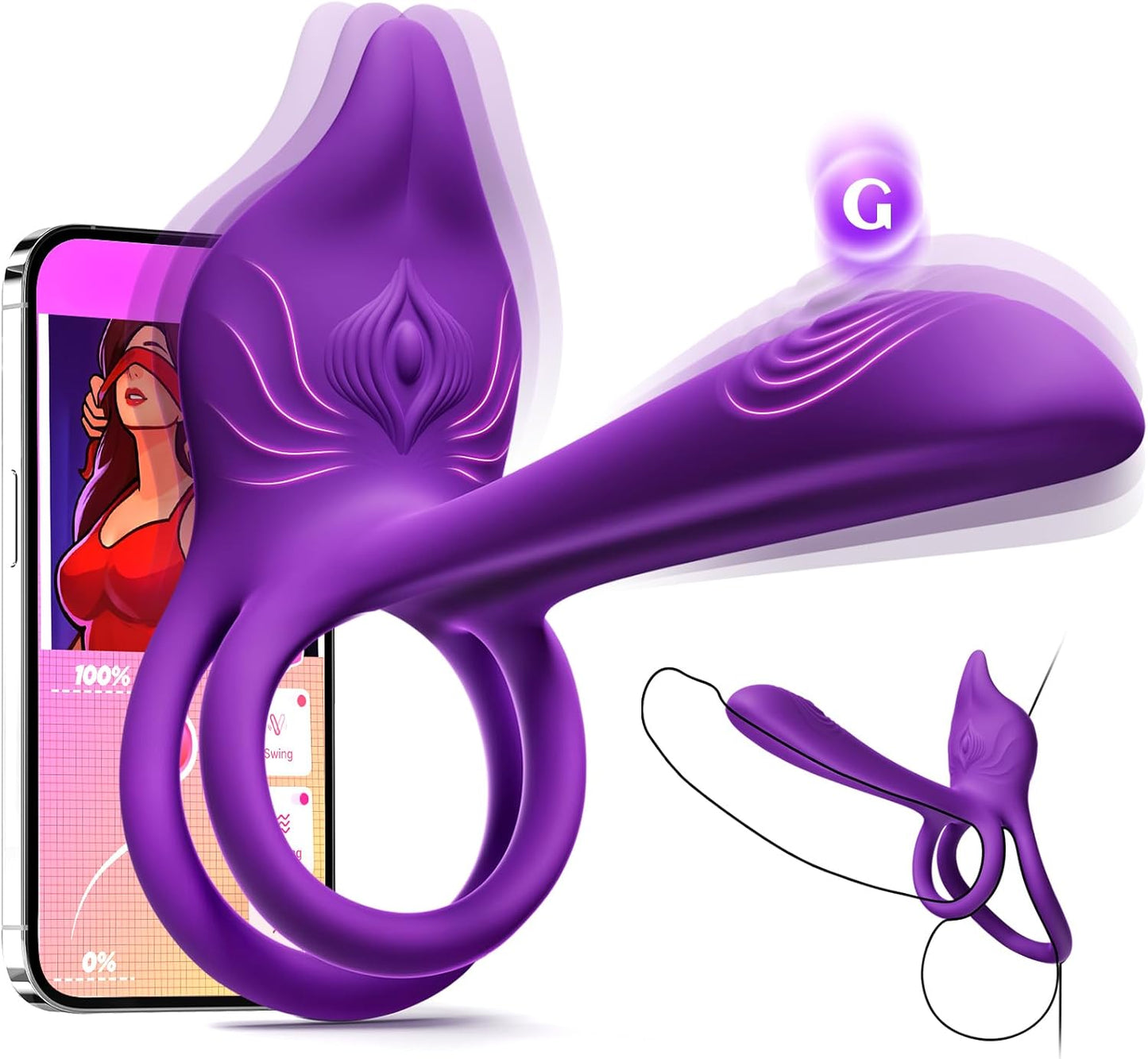 MOOLIGIRL Dual Penis Ring Vibrator with Fox Clitoral Stimulator and G-Spot Massager