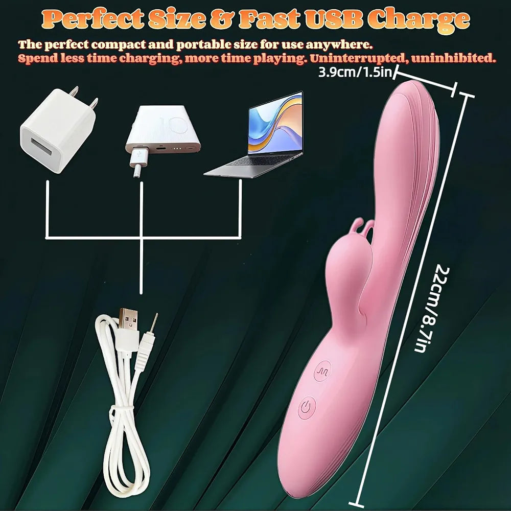 Dual-Stimulation Rabbit Vibrator for G-Spot and Clitoral Pleasure, Waterproof Silicone Adult Toy