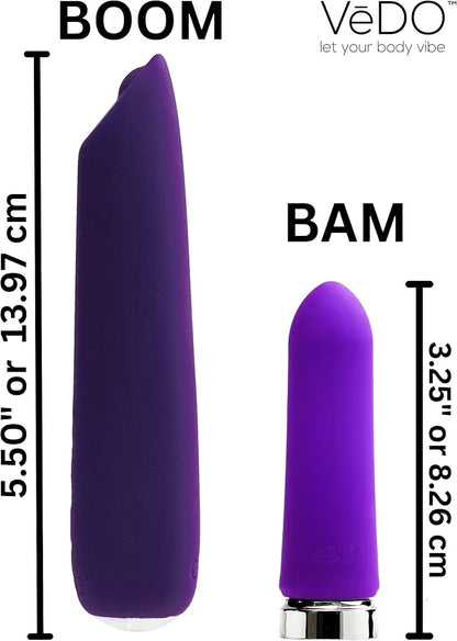 VeDO BAM Rechargeable Bullet Vibrator - Waterproof 10-Mode Personal Massager, Purple