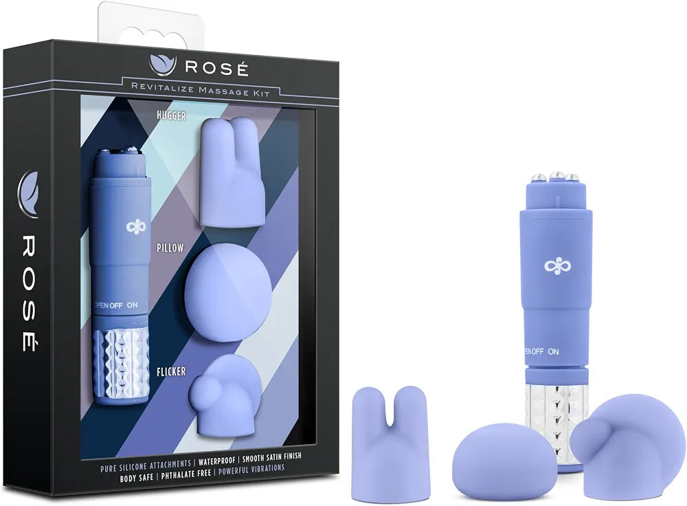 Satin-Finish Periwinkle Silicone Massage Wand Kit with 3 Interchangeable Attachments
