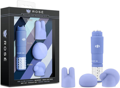 Satin-Finish Periwinkle Silicone Massage Wand Kit with 3 Interchangeable Attachments