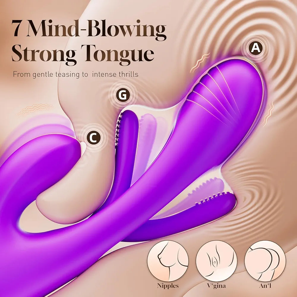 Aurieel 3-in-1 Rabbit G-Spot and Clitoral Vibrator with 14 Vibration Modes and Tongue Licking Stimulation