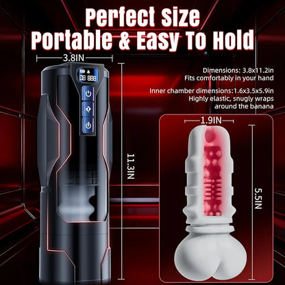BootyPop Automatic Male Masturbator with 360° Heating, 10 Vibration & 7 Thrusting Modes, Realistic Dual-Channel Stroker with LCD Display