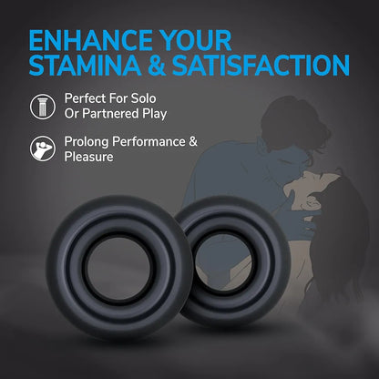 Eden Premium Silicone Cock Ring Set - 2 Pack Adjustable Stretchy Erection Rings for Enhanced Performance