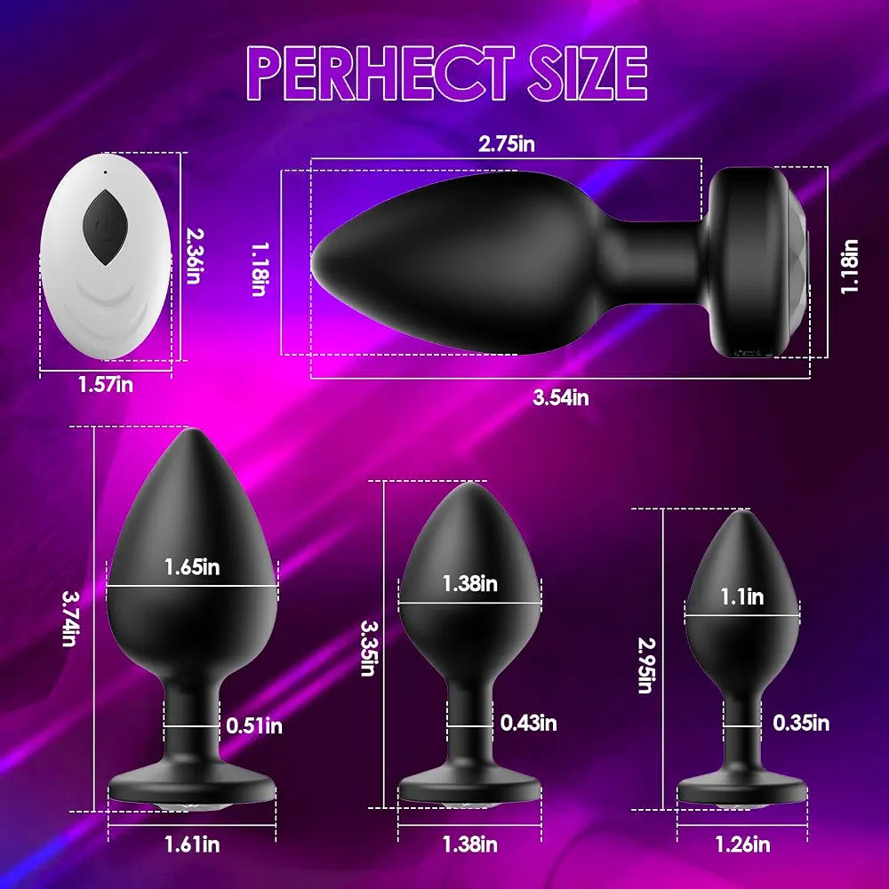 4-Piece Silicone Anal Training Kit with Remote-Controlled 10-Frequency Vibrating Butt Plugs