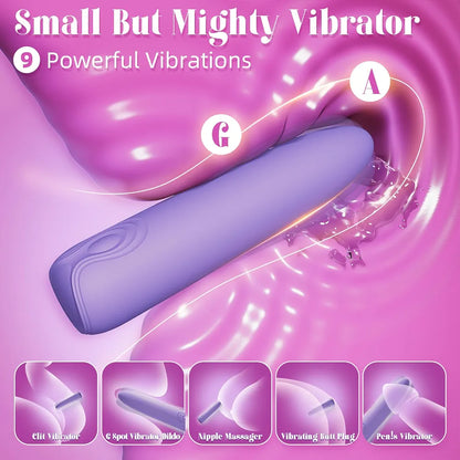 Premium Mini Bullet Vibrator - 9-Speed Waterproof Silicone Finger Wand for Clitoral, G-Spot, and Nipple Stimulation