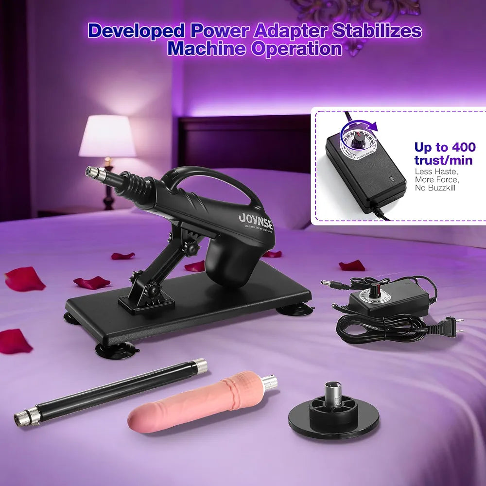 Automatic Thrusting Sex Machine with 3 Attachments, Suction Cup Adapter, and 3XLR Connector for Men and Women