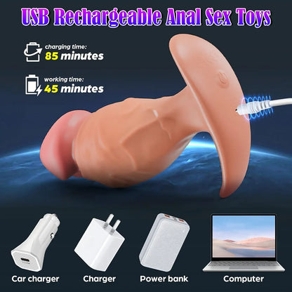 Mtsige App-Controlled Rotating & Vibrating Silicone Anal Plug with 10 Vibration Modes