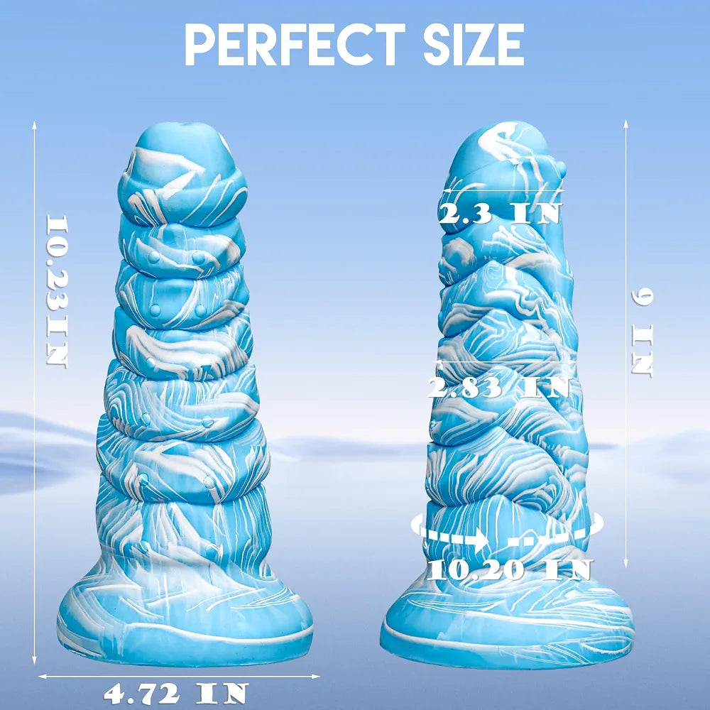 10-Inch Extra Thick Fantasy Monster Dildo with Ridges, Beads, and Suction Cup Base