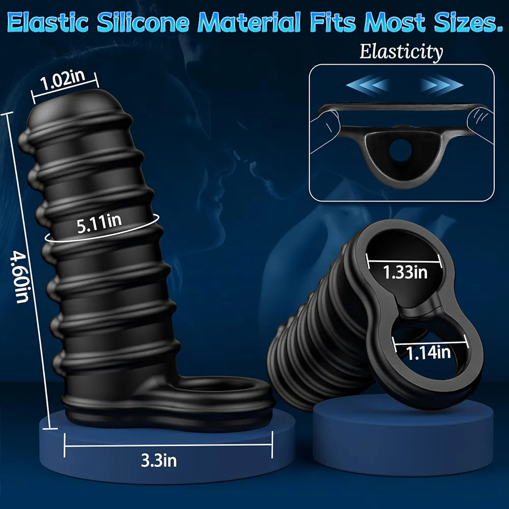 Penis Sleeve for Men- Zopokeng Textured Girth Enhancer Cock Sleeve G Spot Stimulation, Silicone Cock Ring Reusable Penis Extender, Waterproof Penis Pump Sex Toys for Male & Couples