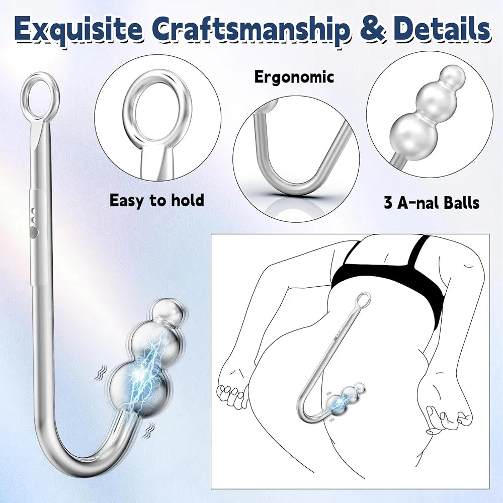 9-Mode Vibrating Anal Hook Plug with BDSM Restraint Chain and Collar