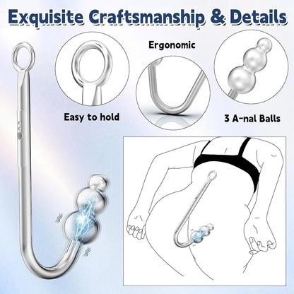 9-Mode Vibrating Anal Hook Plug with BDSM Restraint Chain and Collar