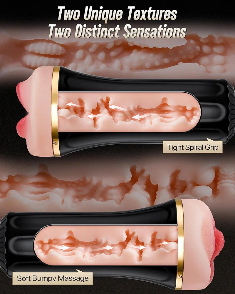 EINSEO Dual-Sleeve Male Masturbator - 7.5in Textured TPE Stroker with Adjustable Suction