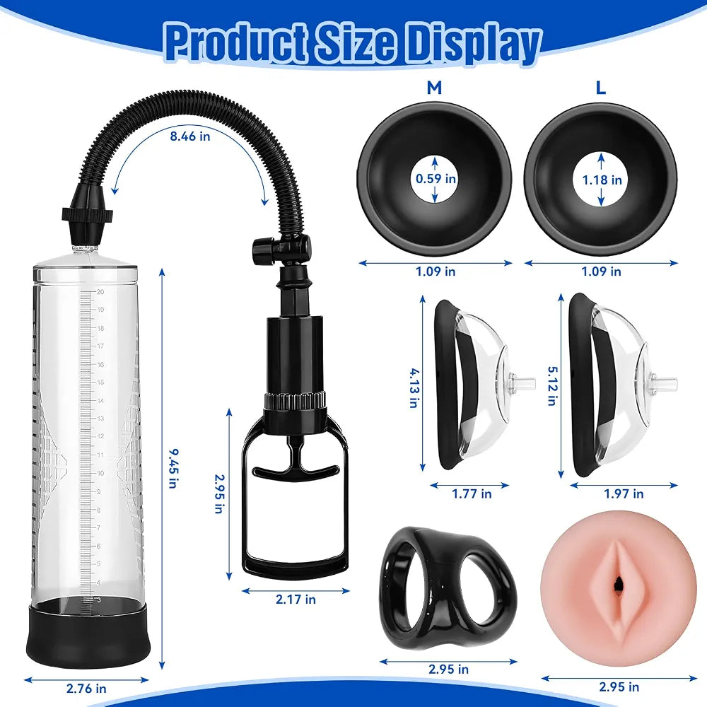 2-in-1 Manual Vacuum Penis and Clitoral Pump Kit with Cock Ring and Masturbator
