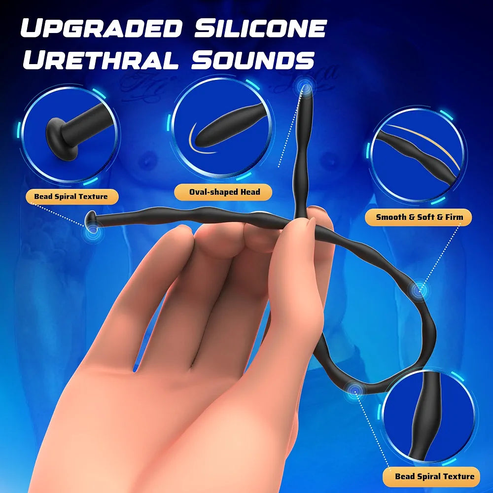 8-Piece Silicone Urethral Sounding and Dilator Set for Men - Flexible Catheters and Prostate Massager for BDSM Stimulation