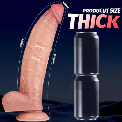 11.6-Inch Realistic Massive Dildo with 2.5-Inch Girth and Suction Cup Base