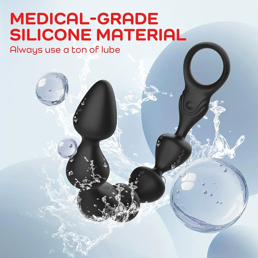 Rechargeable 14.4-Inch Flexible Silicone Vibrating Anal Beads and Prostate Massager with 10 Vibration Modes