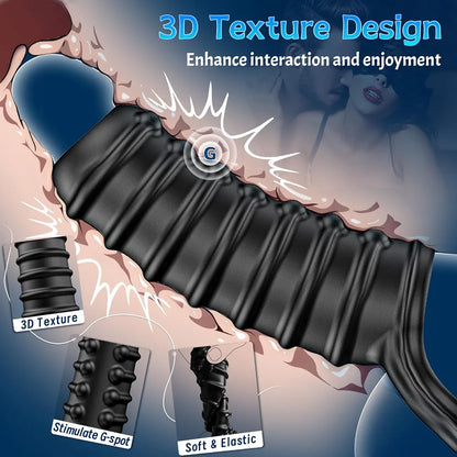 Penis Sleeve for Men- Zopokeng Textured Girth Enhancer Cock Sleeve G Spot Stimulation, Silicone Cock Ring Reusable Penis Extender, Waterproof Penis Pump Sex Toys for Male & Couples