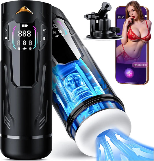 Uoffile AI-Powered Interactive Male Masturbator with 8 Vibration, Suction, and Thrusting Modes, LCD Display, and Suction Base