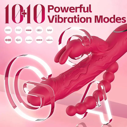 3-in-1 Rabbit G-Spot Vibrator with Anal Beads and 10 Vibration Modes - Silicone Clitoral and Nipple Stimulator for Women