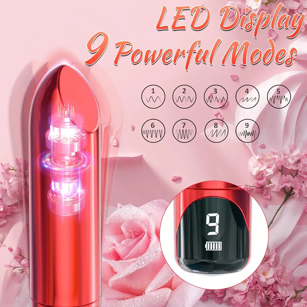 Premium Lipstick Bullet Vibrator - 9 Vibration Modes, LED Display, Waterproof G-Spot & Clitoral Stimulator